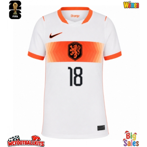 Netherlands Donyell Malen #18 Replica Away Stadium Shirt for Women World Cup 2026 Short Sleeve